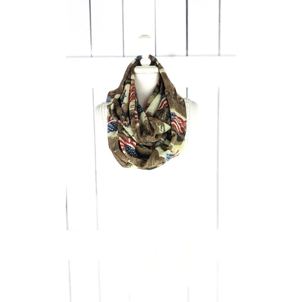 Brown beige wild stallion horse USA flag stars and stripes infinity scarf - Picture 1 of 5